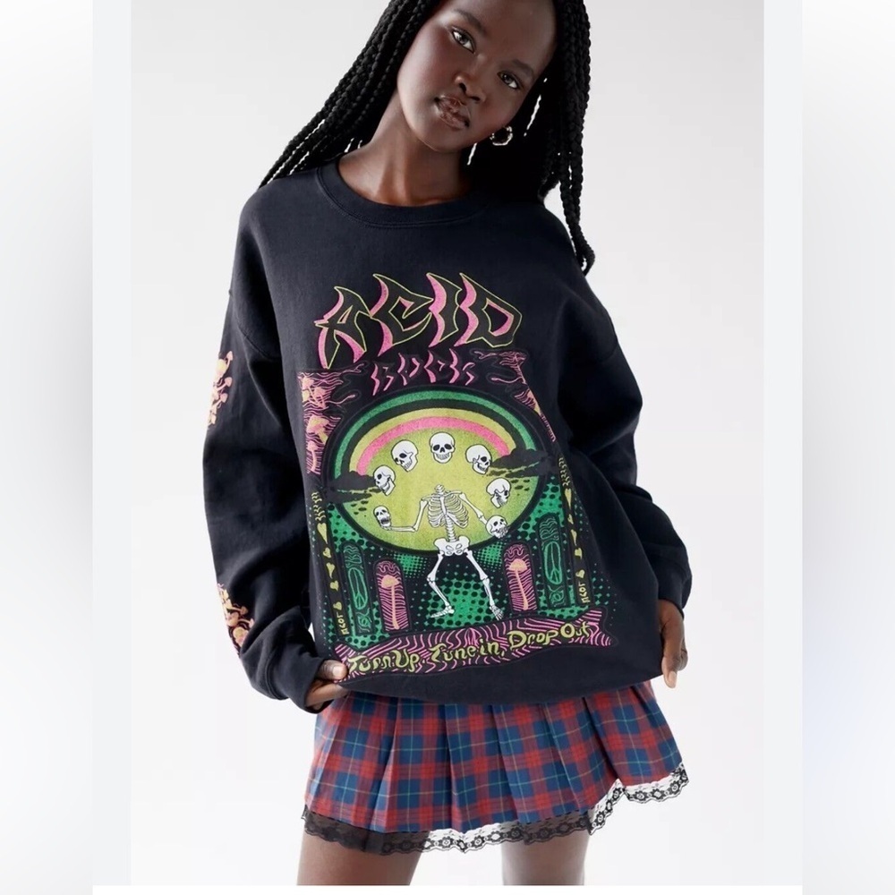 Project Social T Urban‎ Outfitters Acid Rock Skeleton Mushroom Sweatshirt NWT